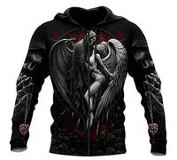 jiminhope Unisexe Sweat à Capuche imprimé Anges Sweat-Shirt zippé décontracté Pull à col Rond Sweat à Capuche imprimé Démons 3D à Manches Longues