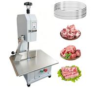 JIMINHUIXIN Scie à Os de Boucher Électrique 1100W, Scie à Ruban de Comptoir en INOX, Table 44x31 cm, Épaisseur 0-13 cm, 200-300 kg/h, 8 Lames pour Viande Congelée Porc Côtes Supermarché