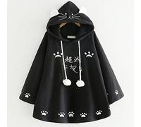 JIMINISO Mode Kawaii Chat Oreille à Capuche Poncho Femmes Japonais Mignon Pattes Pull décontracté Harajuku Cape Polaire lâche à Capuche Cape Manteau