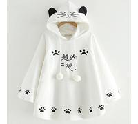 JIMINISO Mode Kawaii Chat Oreille à Capuche Poncho Femmes Japonais Mignon Pattes Pull décontracté Harajuku Cape Polaire lâche à Capuche Cape Manteau