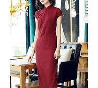 JIMINISO Robes de mariée Traditionnelles Chinoises pour Femmes Oriental élégant Classique Mince Cheongsam Coton Lin Longue Qipao Dame Banquet