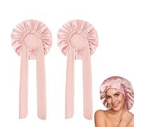 Jimkply Lot de 2 bonnets de nuit en satin pour femme avec bande élastique réglable et ruban à nouer, pour dormir la nuit, confortables, pour le soin des cheveux, rose