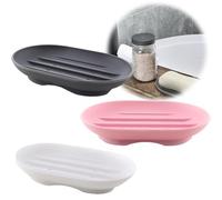 Jimkply Lot de 3 porte-savon ovales en silicone avec drainage, antidérapants et robustes, passent au lave-vaisselle, pour garder le savon au sec, prolonge la durée de vie du savon, éponge et grattoir