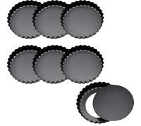 Jimkply Lot de 6 moules à tarte, avec fond amovible, en acier au carbone, utilisation domestique, polyvalent, pour la maison, le restaurant, noir