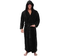 Jimmackey Peignoir Homme Chaud en Polaire | Robe De Chambre à Capuche Longue Coupe | Peluche Douillet Luxe Doux Corail Peignoir Grand Taille | Peignoirs Ultra Doux | Cadeau Homme Chic (BK, M)