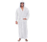Jimmackey Peignoir Homme Chaud en Polaire | Robe De Chambre à Capuche Longue Coupe | Peluche Douillet Luxe Doux Corail Peignoir Grand Taille | Peignoirs Ultra Doux | Cadeau Homme Chic (WH, L)