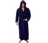 Jimmackey Peignoir Homme Chaud en Polaire | Robe De Chambre à Capuche Longue Coupe | Peluche Douillet Luxe Doux Corail Peignoir Grand Taille | Peignoirs Ultra Doux | Cadeau Homme Chic (DB, L)