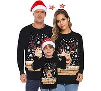 Jimmackey Pull Noel Famille Sweat Femme Homme Enfants Famille Longue Manches Tops Christmas Sweater Pulls De Noël Familles Col Rond Christmas Sweat-Shirt Manche Longue Hiver Chaud, Noir, 11-12 ans