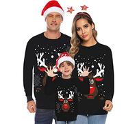 Jimmackey Pull Noel Famille Sweat Femme Homme Enfants Famille Longue Manches Tops Christmas Sweater Pulls De Noël Familles Col Rond Christmas Sweat-Shirt Manche Longue Hiver Chaud, Noir_2, M