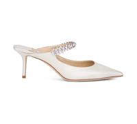 Jimmy Choo - Mules en satin ivoire à bande de cristaux - Femme - Chaussures - Beige - Taille: 37 1/2 EU