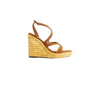 Jimmy Choo - Sandales compensées en daim et raphia - Femme - Chaussures - Brun - Taille: 35 EU