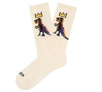 Jimmy Lion Chaussettes Athletic de couleur blanche avec imprimés Basquiat fabriqués en coton peigné. Taille moyenne roseau. Marchez style !, Athletic Basquiat Poisson Dispenser - Beige, M