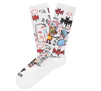 Jimmy Lion Chaussettes Basquiat imprimées fabriquées en coton peigné de première qualité. Taille 36-40 | 41-46 en demi-tige. Marchez avec style, Athletic Basquiat Batman - Blanc, 41-46