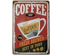 JIMOWANG Coffee Shop Hot Coffee Vintage Metal Sign Affiche Maison Plaque Affiche Wall Art Pub Bar Décor 8 x 12 pouces