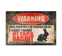 JIMOWANG Panneau lapin drôle Attaque Lapin Sign d'avertissement Danger Plaque en métal Vintage Plaque en métal Bar Club Café Garage Décoration murale 8 x 12 pouces