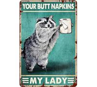 JIMOWANG Raccoon drôle avec papier toilette vintage en métal 20,3 x 30,5 cm