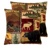 JIMOWANG Rustic Lodge Bear Lot de 2 housses de coussin carrées pour la maison, le canapé, le salon, la voiture, 45 x 45 cm