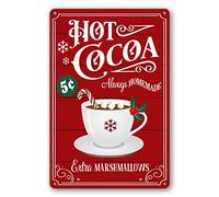 JIMOWANG Signes de Noël Hot Cocoa Bar Metal Sign Décor pour la maison Vintage Noël Coffee Cocoa Sign Hot Chocolat Bar Décorations murales 8 x 12 pouces