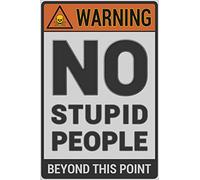 JIMOWANG Signes en métal vintage « Warning No Stupid People Beyond This Point » pour cafés bars pubs boutique décoration murale drôle rétro 20,3 x 30,5 cm