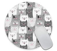 JIMOWANG Tapis de souris amusant chat gris pour bureau avec base en caoutchouc antidérapant Tapis de souris rond pour la maison et le bureau Accessoires de bureau
