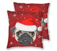 JIMOWANG Throw Lot de 2 housses d'oreiller carrées décoratives Chien Merry Christmas Décoration Noel 45 x 45 cm Housse d'oreiller carrée décorative pour canapé, lit, chaise voiture