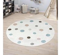 Jimri Dots Tapis à Pois pour Enfants - Tapis pour Chambre d'enfant - Chambre bébé (Blanc, 120 cm Rond)
