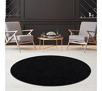 Jimri Fashion4Home Tapis de Salon Uni pour Chambre d'Enfant, à Coucher, Bureau, Couloir et Cuisine - Poils Courts Anthracite/Noir - 120 cm, Rond