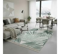 Jimri Tapis à Poils Courts - Boho Kelim - Chambre à Coucher et Cuisine - Tapis de Couloir - Tapis de Chambre d'enfant - Vert Palmier - Blanc - 60 x 90 cm