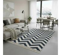 Jimri Tapis à Poils Courts - Boho Kelim - Chambre à Coucher et Cuisine - Tapis de Couloir - Tapis de Chambre d'enfant - Zigzag Bleu/Blanc - 50 x 80 cm