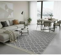 Jimri Tapis de Couloir - Tapis pour Salon, Chambre, Cuisine, Chambre d'enfant, Salle de Bain - Boho Kelim - Gris Clair - Blanc, 160 x 230 cm