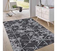 Jimri Tapis réversible à Poils Courts - pour Chambre à Coucher et Salon, entrée, Couloir - Fabriqué à la Machine - Doux en Polyester et Coton - Turquoise à Losanges - Dimensions : 75 x 150 cm