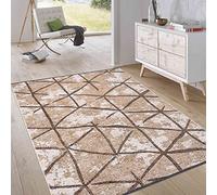 Jimri Tapis réversible à Poils Courts - pour Chambre à Coucher et Salon, entrée, Couloir - Fabriqué à la Machine - Doux en Polyester et Coton - Beige Losanges - Dimensions : 115 x 170 cm