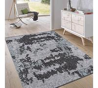 Jimri Tapis réversible à Poils Courts - pour Chambre à Coucher et Salon, entrée, Couloir - Fabriqué à la Machine - Doux en Polyester et Coton - Turquoise Abstraite - Dimensions : 75 x 150 cm