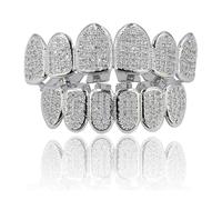 JINAO Grillz de dents plaqué or 18 carats avec zircons cubiques de luxe avec barres de moulage supplémentaires incluses pour homme et femme, Laiton Zircone cubique, Zircon cubique