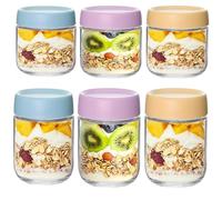 Jinavoty Lot de 6 bocaux en verre pour avoine pendant la nuit, Bocal en verre de 480 ml + 350 ml avec couvercle, Conteneur pour avoine pendant la nuit pour yaourt parfait en collation (480+350 ml)