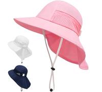 JinBei Bébé Chapeau de Soleil, UPF 50+ Anti-UV Réglable Rose Fille Casquette de Cou Protection, Baby Chapeaux de Seau Respirant Chapeau de Plage d'été pour Tout-Petits 3-24 Mois