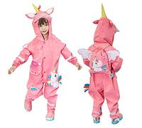JinBei Bebe Fille Imperméable à Capuche Combinaison de Pluie Enfant Manteau Veste Pantalon Licorne Rose 3D Animé Cape Unisexe Léger Rayure Réfléchissante Rétro Randonnée Outdoor Imperméables 1-2 Ans