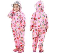 JinBei Bebe Fille Imperméables Combinaison de Pluie Enfants à Capuche Rose Fleur Feuilles Veste Pantalon Respirant Poncho Unisexe Randonnée Manches Longues Imperméable Vêtements 1-3 Ans