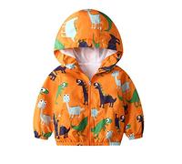 JinBei Bébé Garçon Manteau Capuche Veste Enfant Sweat-Shirt Dinosaure Blouson Zipper Poche Pull-Over Longue Manche Jaune Manteaux Mignon Outwear Printemps Automne Coupe-Vent 1-2 Ans