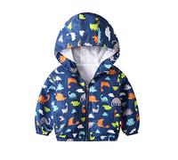 JinBei Bébé Garçon Manteau Capuche Veste Enfant Sweat-Shirt Dinosaure Blouson Zipper Poche Pull-Over Longue Manche Bleu Mince Manteaux Mignon Outwear Printemps Automne Coupe-Vent 1-2 Ans
