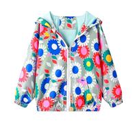 JinBei Blouson Fille Manteau Capuche Enfant Sweat-Shirt Fleurs Colorées Zipper Poche Veste Pull-Over Longue Manche Manteaux Mignon Outwear Printemps Automne Coupe-Vent 2-3 Ans