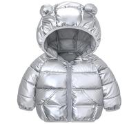 JinBei Chaud Doudoune Manteau Enfant à Capuche Impermeable Bébé Argent Veste Hiver Léger Epais Blouson Matelassé Rembourré Vêtement à Poches Filles et Garcon 4-5 Ans