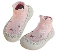 JinBei Chaussettes Antidérapantes Bébé Souple Pantoufles Enfant de Marche à Semelle Caoutchouc Chausson Chaussette Respirant pour Chaussures Chaussettes Premier pas Fille Garçon de 18 à 24 Mois Rose