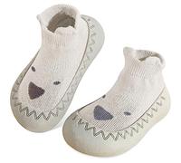 JinBei Chaussettes Antidérapantes Bébé Souple Pantoufles Enfant de Marche à Semelle Caoutchouc Chausson Chaussette Respirant pour Chaussures Chaussettes Premier pas Fille Garçon de 6 à 12 Mois Beige