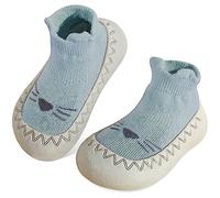 JinBei Chaussettes Antidérapantes Bébé Souple Pantoufles Enfant de Marche à Semelle Caoutchouc Chausson Chaussette Respirant pour Chaussures Chaussettes Premier Pas Fille Garçon de 18 à 24 Mois Bleu