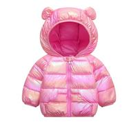 JinBei Doudoune Bébé Manteau Rouge Rose Enfant à Capuche Impermeable Chaud Veste Hiver Léger Epais Blouson Matelassé Vêtement à Poches Filles 2-3 Ans