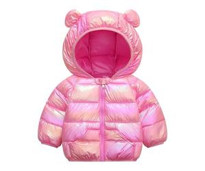 JinBei Doudoune Bébé Manteau Rouge Rose Enfant à Capuche Impermeable Chaud Veste Hiver Léger Epais Blouson Matelassé Vêtement à Poches Filles 1-2 Ans