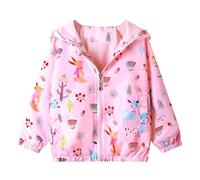 JinBei Enfant Blouson Fille Manteau Capuche Sweat-Shirt Rose Wapiti Feuille Zipper Poche Veste Pull-Over Longue Manche Manteaux Mignon Outwear Printemps Automne Coupe-Vent 4-5 Ans