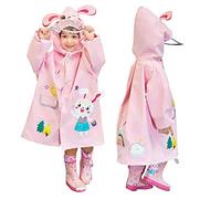 JinBei Enfant Imperméable Veste de Pluie Fille Manteau de Léger Poncho à Capuche pour École Randonnée Plein Air Voyage Vêtements de Pluie Respirant, Rose Lapin 4-6 Ans