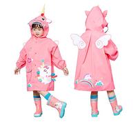 JinBei Enfant Imperméable Veste de Pluie Fille Manteau de Léger Poncho à Capuche pour École Randonnée Plein Air Voyage Vêtements de Pluie Respirant, Rose Licorne 4-6 Ans